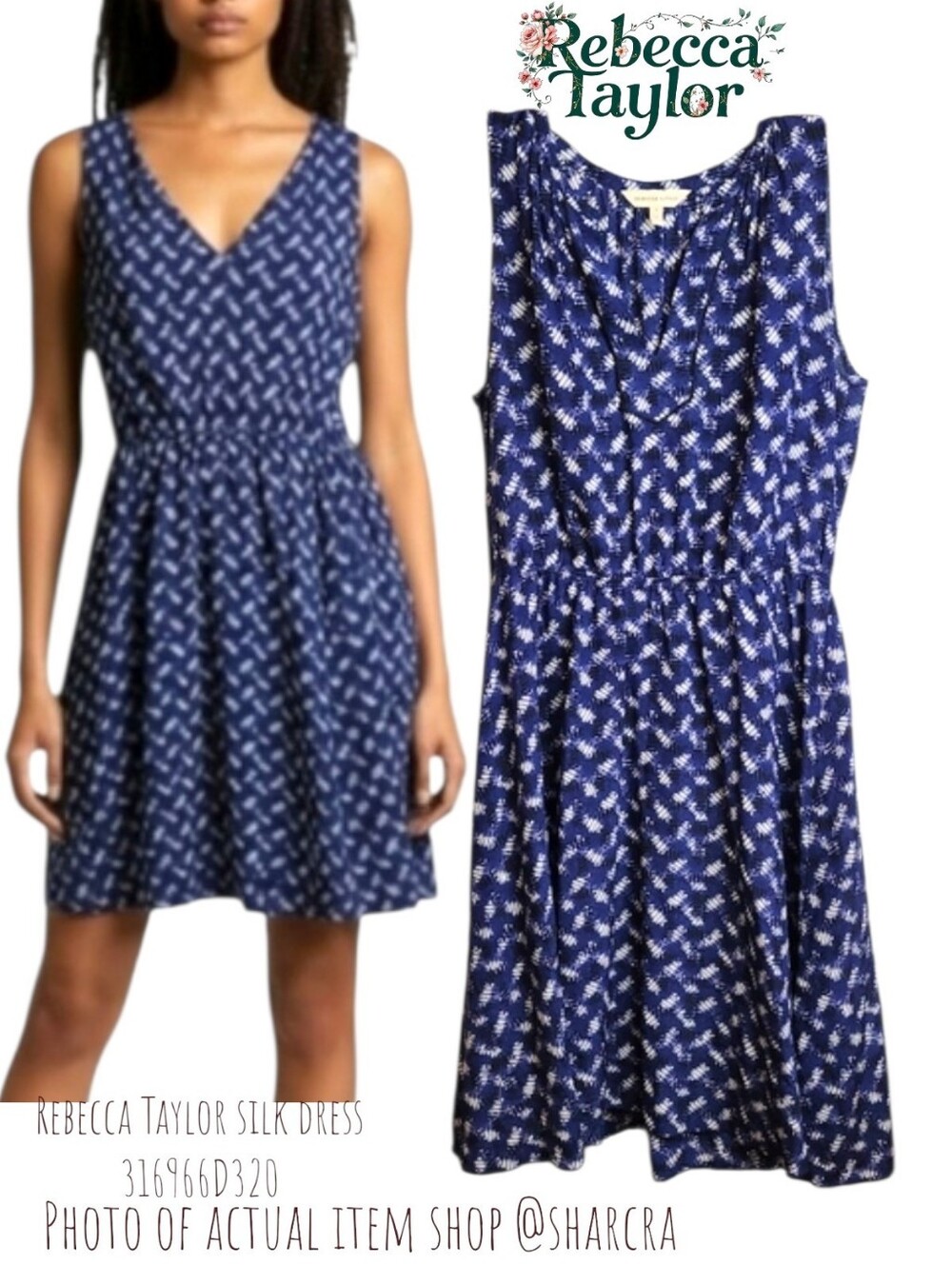 Rebecca Taylor Women's Silk sleeveless mini dress geometric Blue Black Cream 0